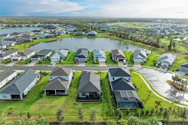 aerial view with a water view