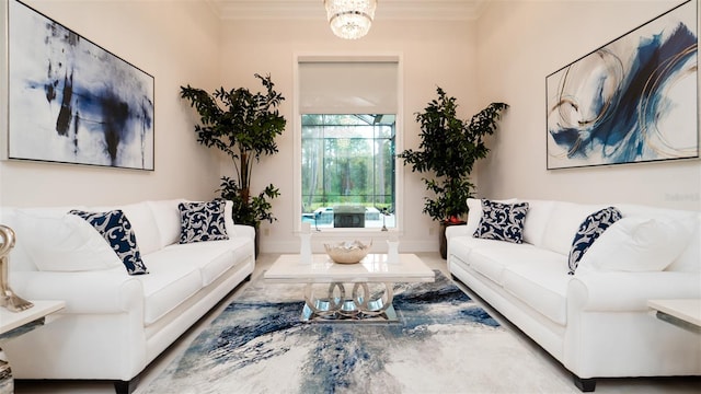 living room featuring ornamental molding