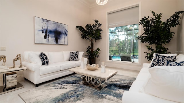 living room featuring ornamental molding