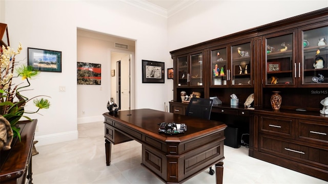 office space featuring ornamental molding