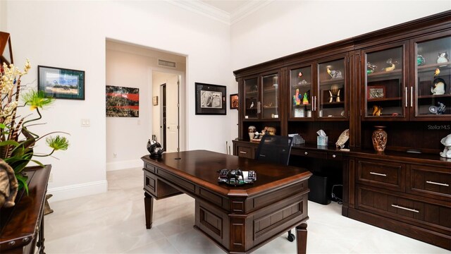 9260 Swaying Branch Rd, Sarasota, FL 34241 - home office featuring crown molding and baseboards