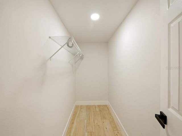 spacious closet with light hardwood / wood-style flooring