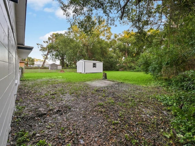 view of yard with a storage unit