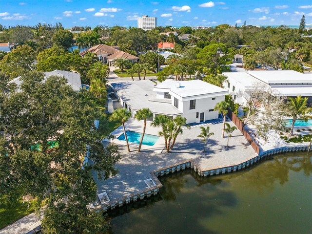 4915 Primrose Path, Sarasota, FL 34242 - aerial view of property and surrounding area with a pool and a nearby body of water