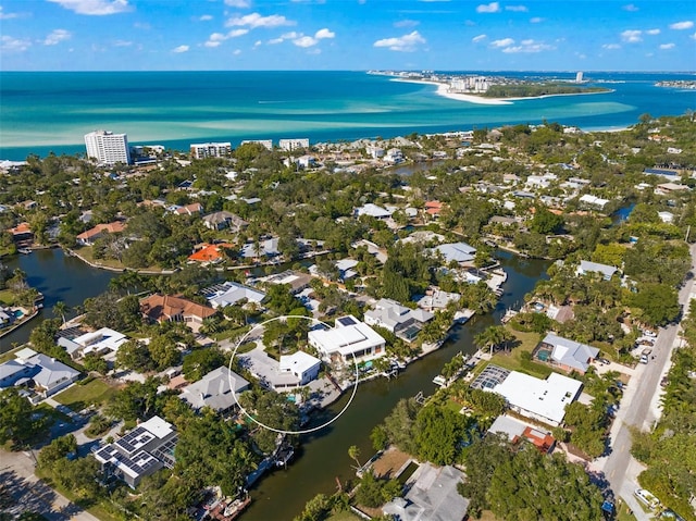 bird's eye view featuring a water view