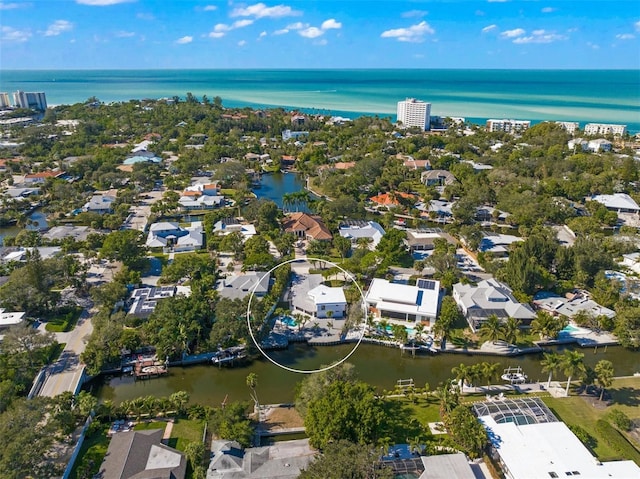 4915 Primrose Path, Sarasota, FL 34242 - aerial view of property and surrounding area featuring a large body of water and nearby suburban area