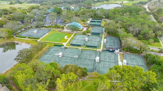 aerial view featuring a water view