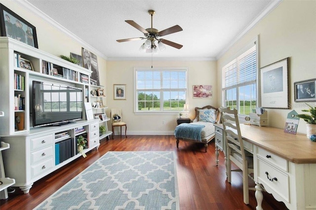 4561 Murcia Blvd Unit 13, Sarasota, FL 34238 - sitting room featuring plenty of natural light, dark wood-style floors, ornamental molding, ceiling fan, and baseboards