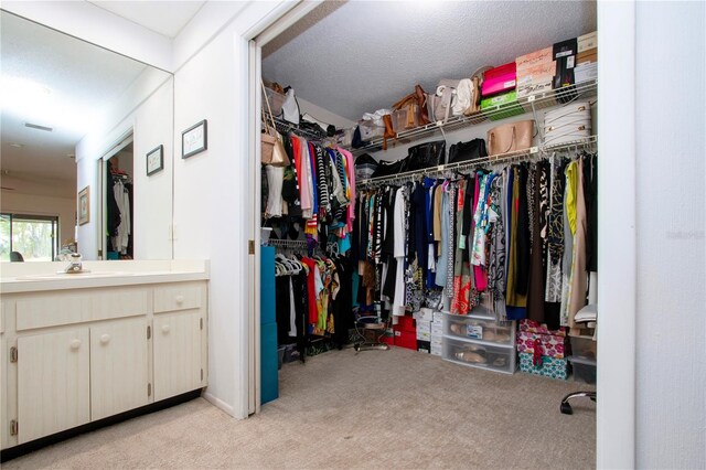 spacious closet featuring light carpet and sink