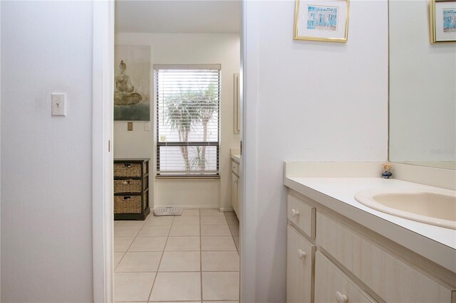 bathroom with vanity and tile patterned floors