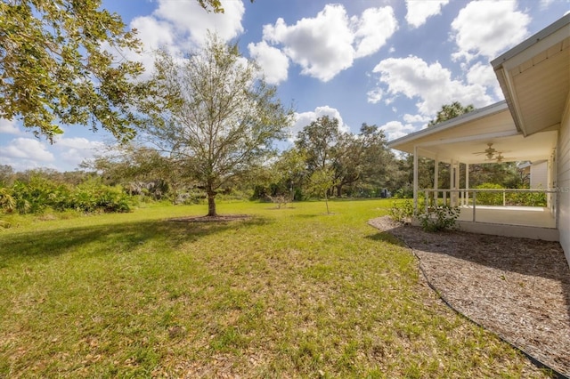 view of yard featuring a ceiling fan