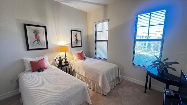 carpeted bedroom featuring multiple windows