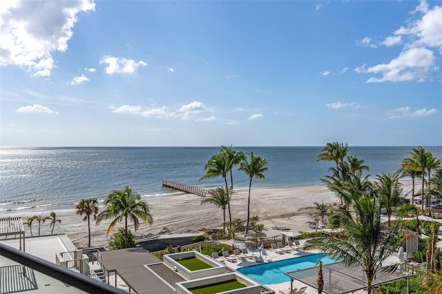 view of water feature featuring a view of the beach