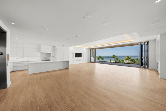 unfurnished living room featuring light wood-type flooring