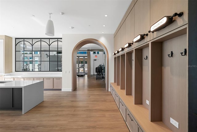 mudroom featuring light wood-type flooring