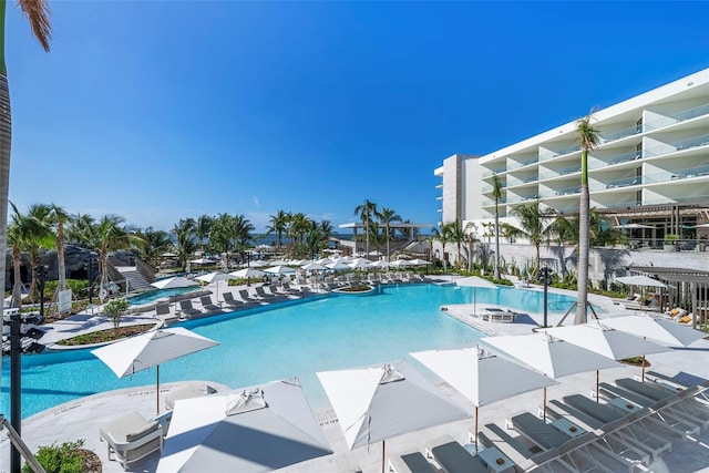 view of pool featuring a patio area