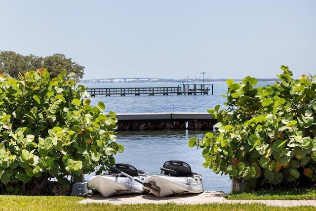 view of dock with a water view