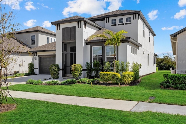 view of front facade featuring a garage and a front lawn