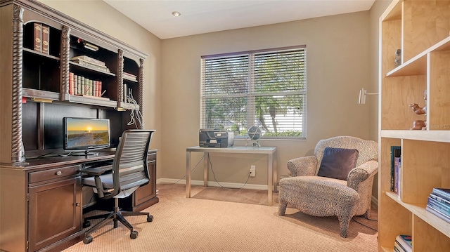 view of carpeted home office