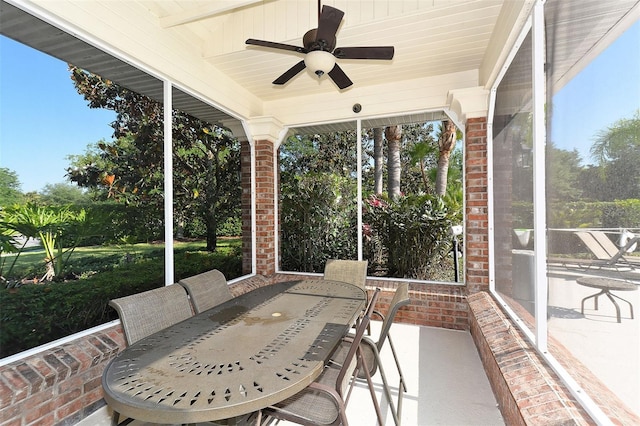 7407 Sea Island Ln, Bradenton, FL 34201 - sunroom with outdoor dining space, a ceiling fan, and healthy amount of natural light