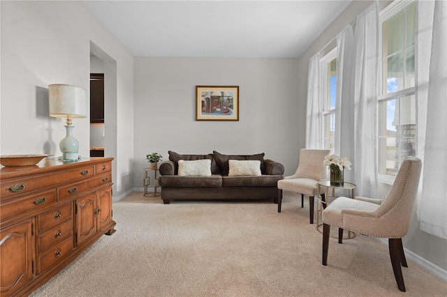 living area with light carpet