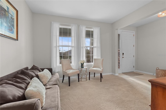 living room with light carpet