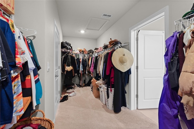 spacious closet featuring light carpet