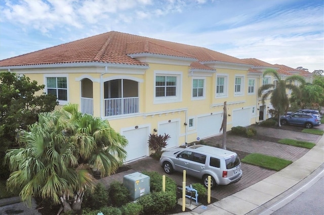 exterior space with a garage