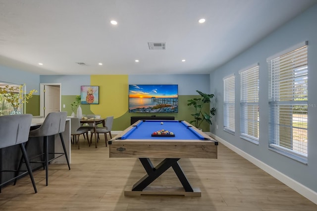 playroom featuring light hardwood / wood-style floors and billiards