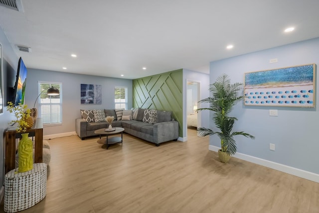 living room featuring light wood-type flooring