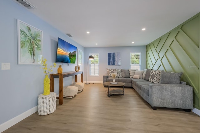 living room with light wood-type flooring