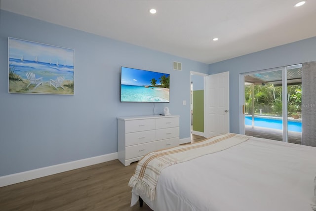 bedroom featuring access to outside and wood-type flooring