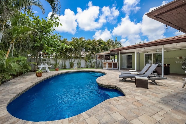 view of swimming pool with a patio area