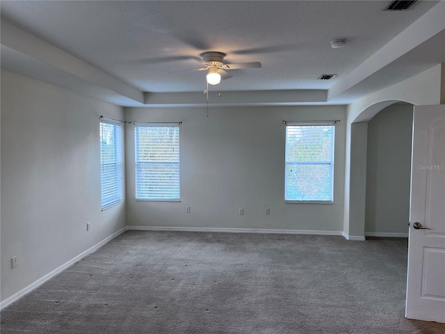 spare room featuring carpet, a healthy amount of sunlight, and ceiling fan