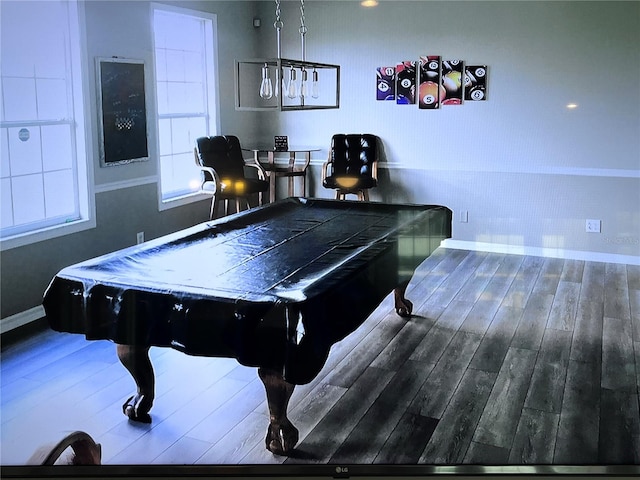 recreation room featuring dark hardwood / wood-style flooring and pool table