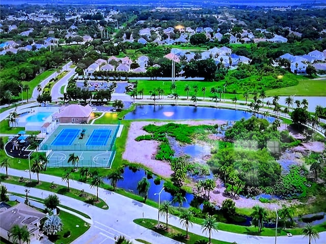 aerial view with a water view