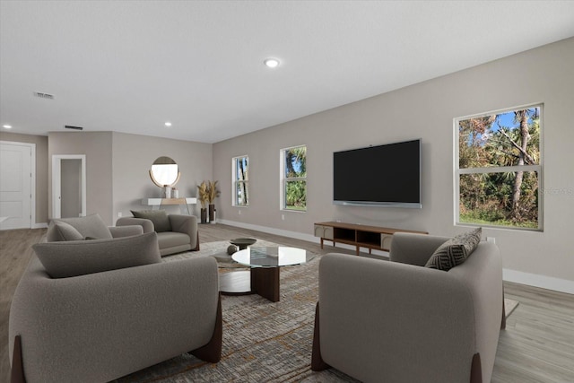 living room with light wood-type flooring