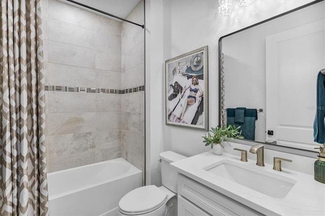 full bathroom with vanity, toilet, and shower / tub combo with curtain