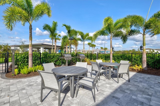 view of patio featuring a grill