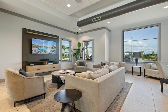 cinema room featuring light tile patterned floors