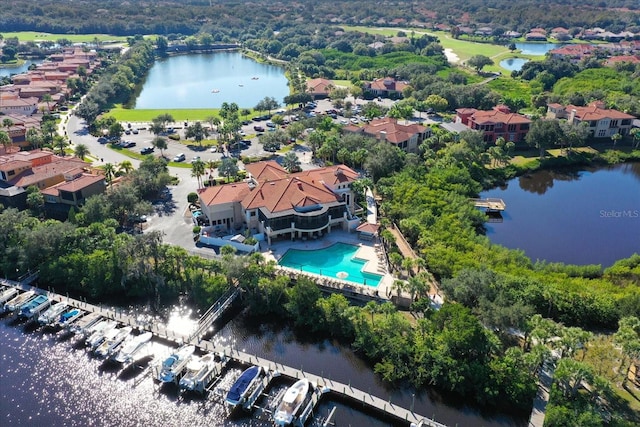 aerial view with a water view