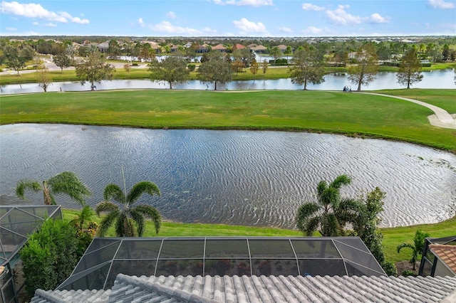 aerial view with a water view