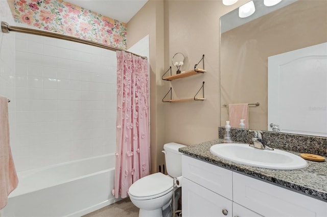 full bathroom featuring vanity, toilet, and shower / bath combo with shower curtain