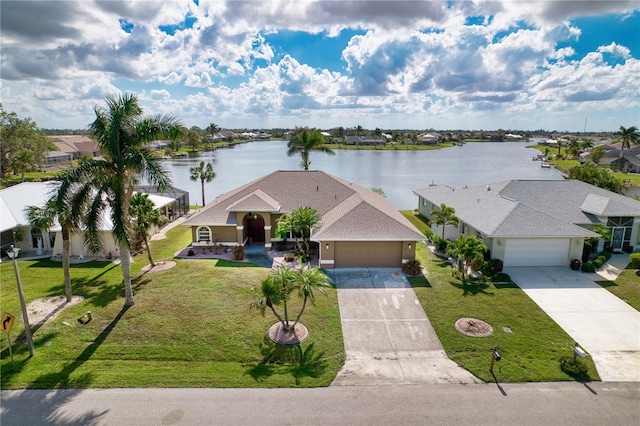 bird's eye view featuring a water view