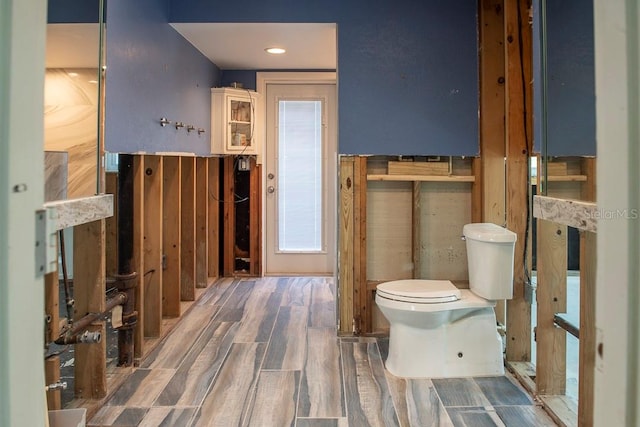 bathroom with hardwood / wood-style floors and toilet