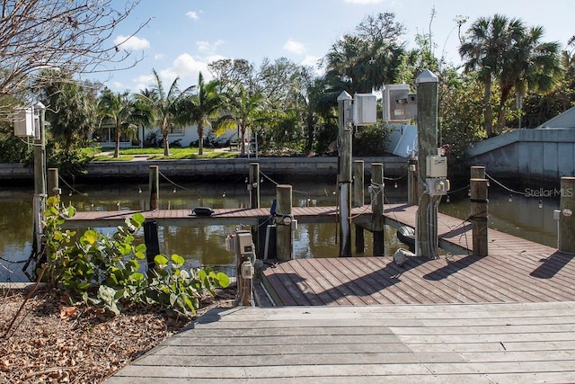 dock area with a water view