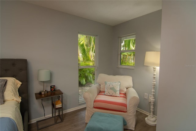 sitting room with dark wood-type flooring