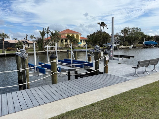 view of dock with a water view