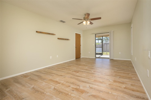 spare room featuring ceiling fan and light hardwood / wood-style floors