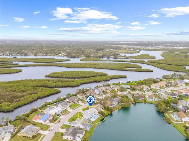 aerial view with a water view